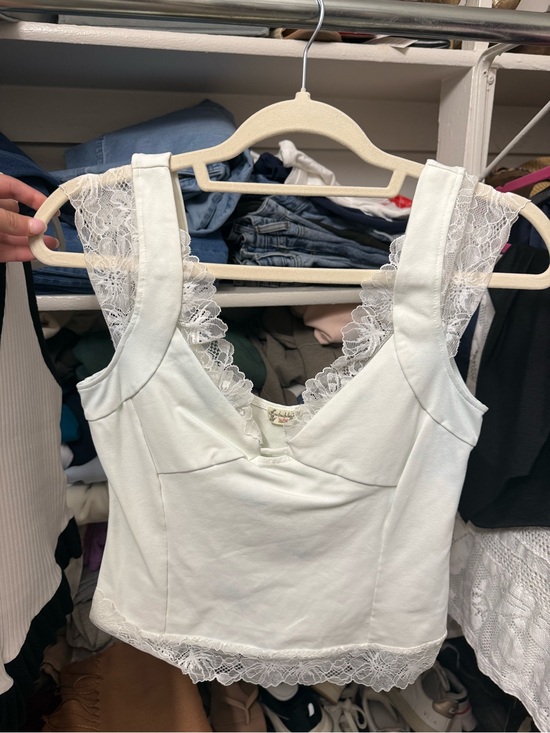 Free People Tops - Free People White Lace-Trim Tank Top